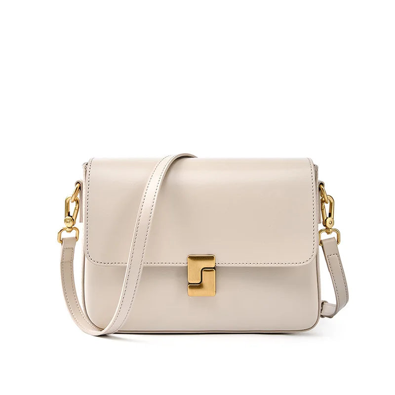 Sydney Box Style Leather Shoulder Bag. Beige