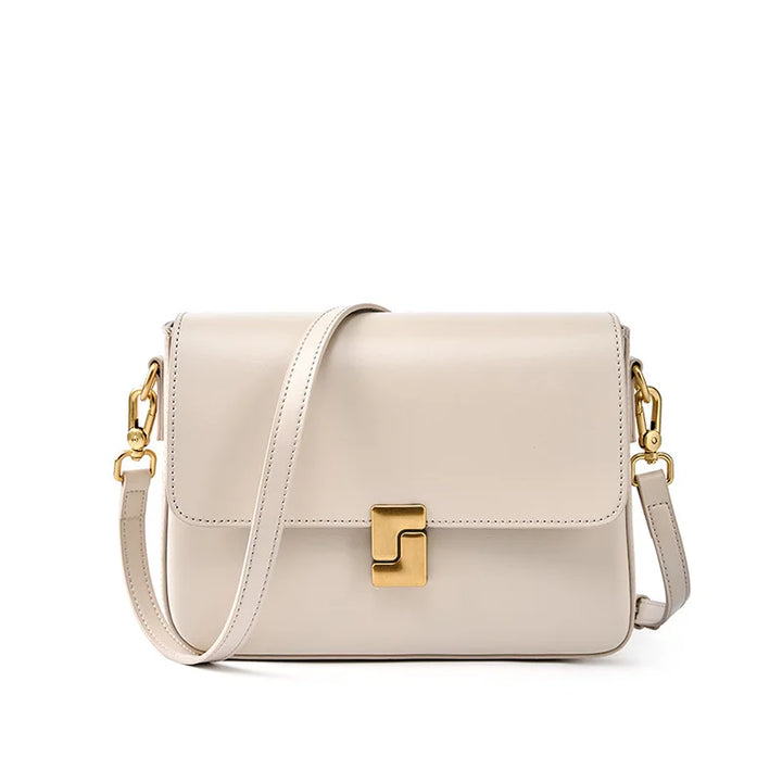 Sydney Box Style Leather Shoulder Bag. Beige