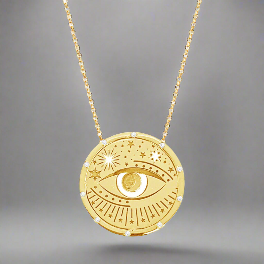 Round Pendant Tarot Eye Gold Coin Pendant Necklace