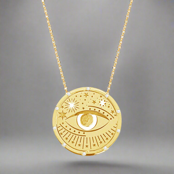 Round Pendant Tarot Eye Gold Coin Pendant Necklace