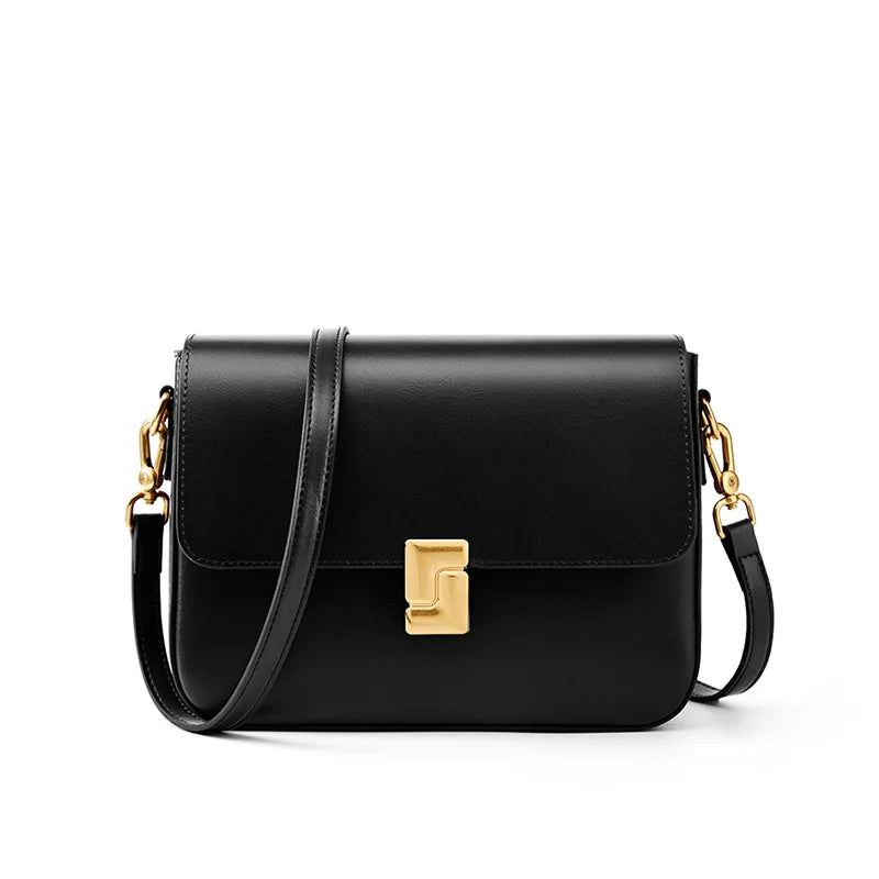 Sydney Box Style Leather Shoulder Bag. Black