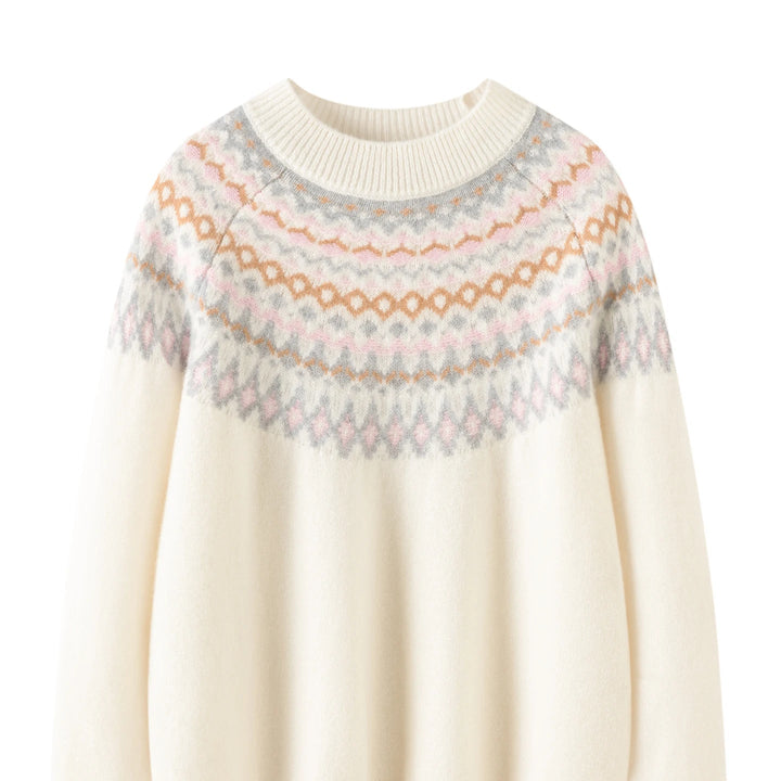 Jacqui Pure Cashmere Fair Isle Crew Neck Sweater | Ivory