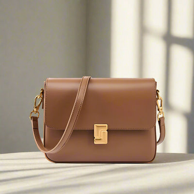 Sydney Box Style Leather Shoulder Bag. Brown