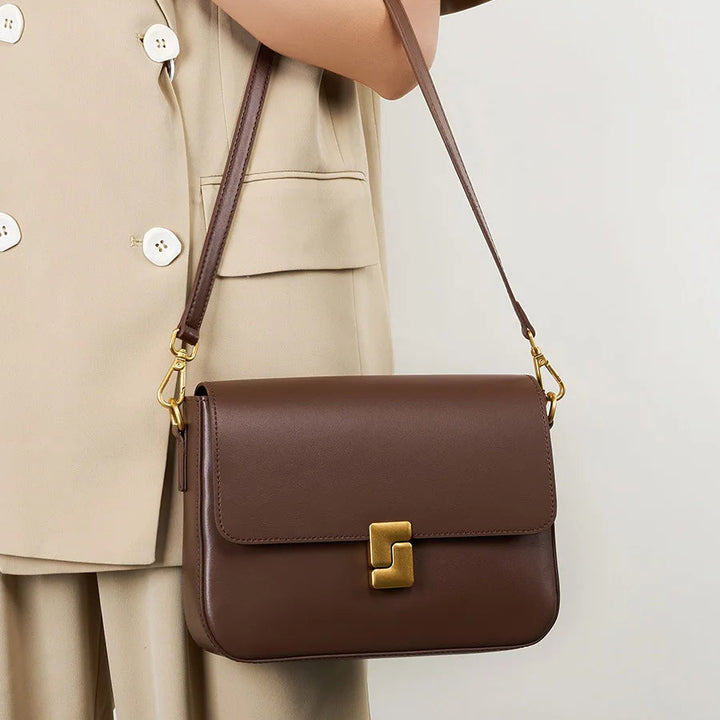 Sydney Box Style Leather Shoulder Bag. Coffee