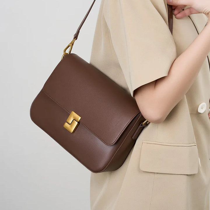 Sydney Box Style Leather Shoulder Bag. Coffee