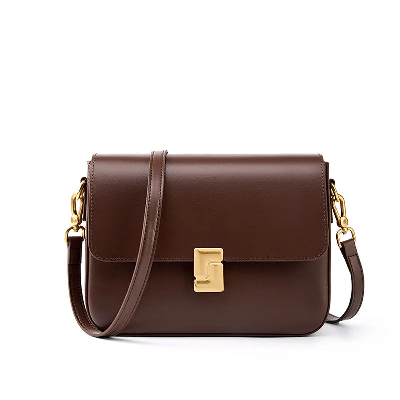 Sydney Box Style Leather Shoulder Bag. Coffee