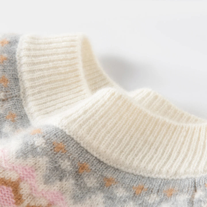 Jacqui Pure Cashmere Fair Isle Crew Neck Sweater | Ivory