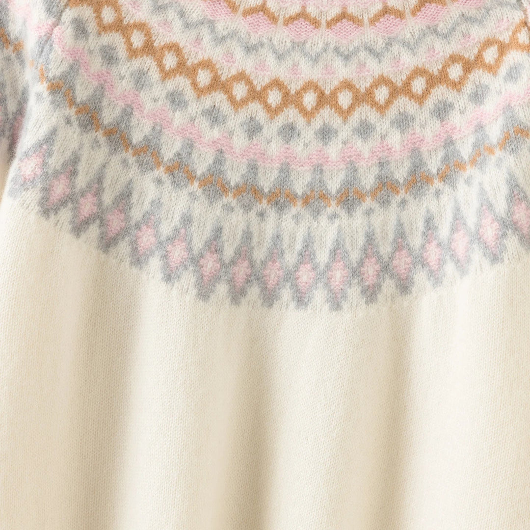 Jacqui Pure Cashmere Fair Isle Crew Neck Sweater | Ivory