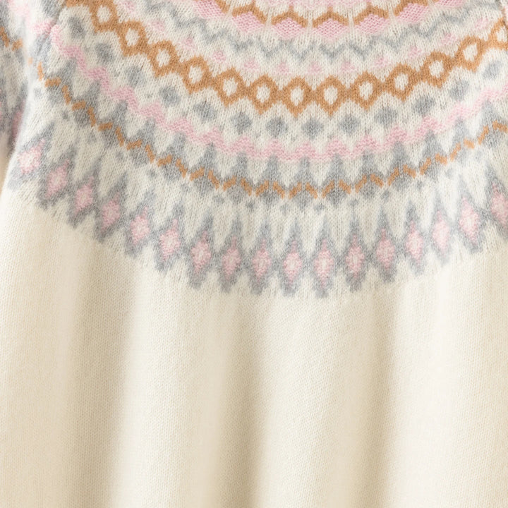 Jacqui Pure Cashmere Fair Isle Crew Neck Sweater | Ivory