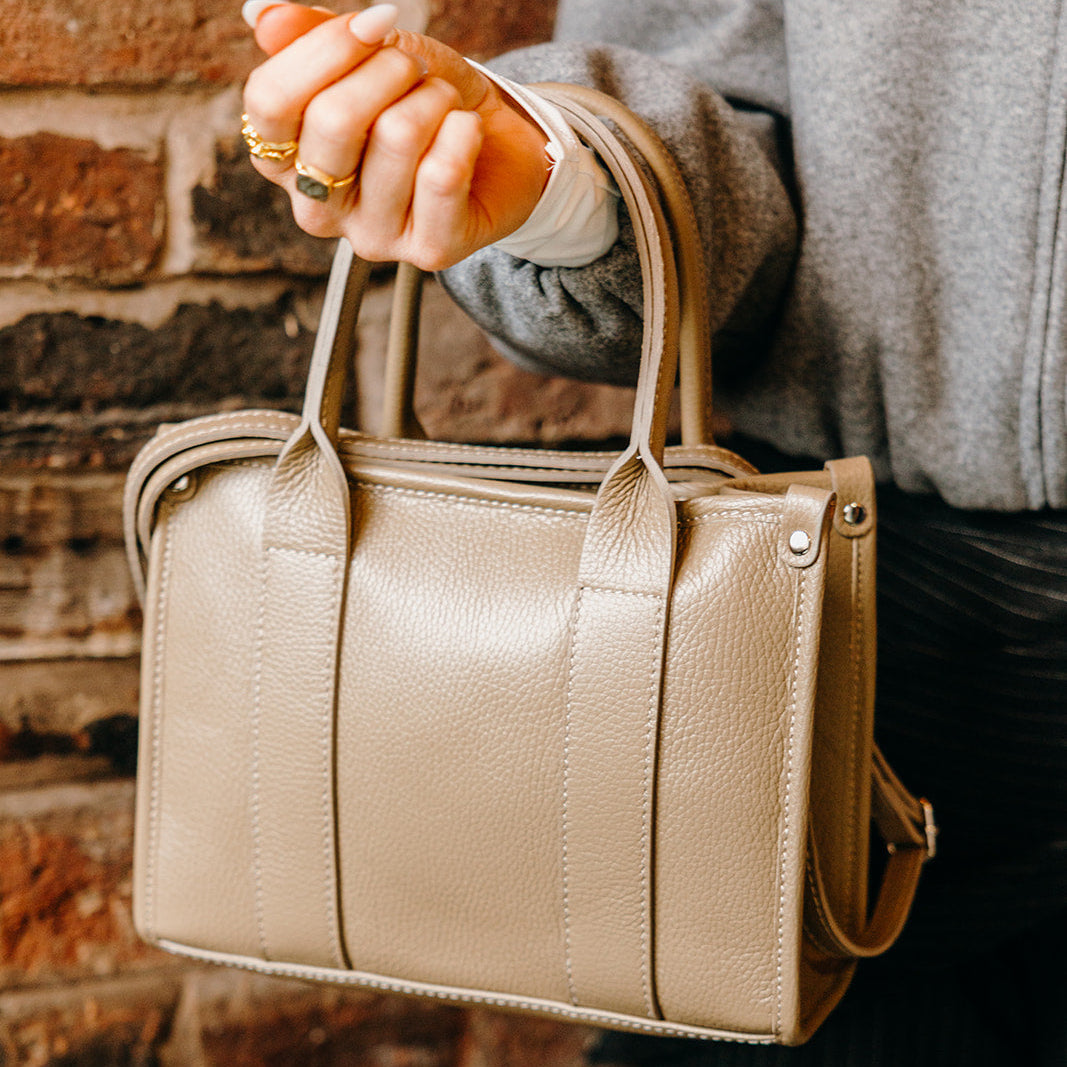 Brompton Italian Leather Small City Tote Bag | Beige