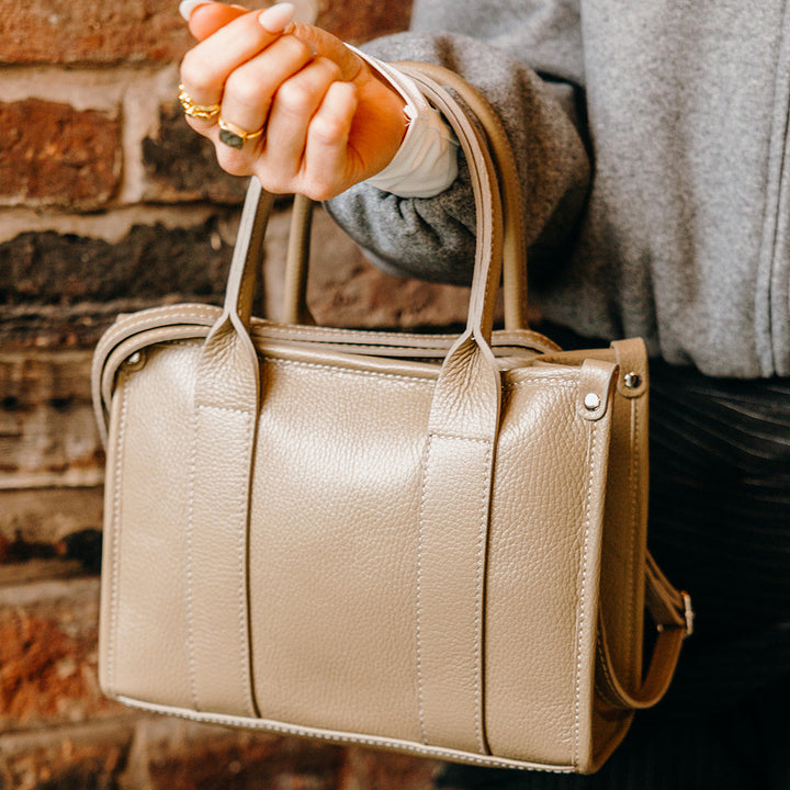 Brompton Italian Leather Small City Tote Bag | Beige