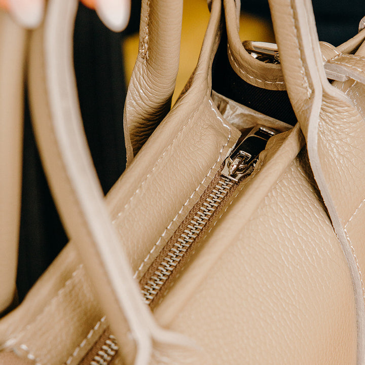 Brompton Italian Leather Small City Tote Bag | Beige