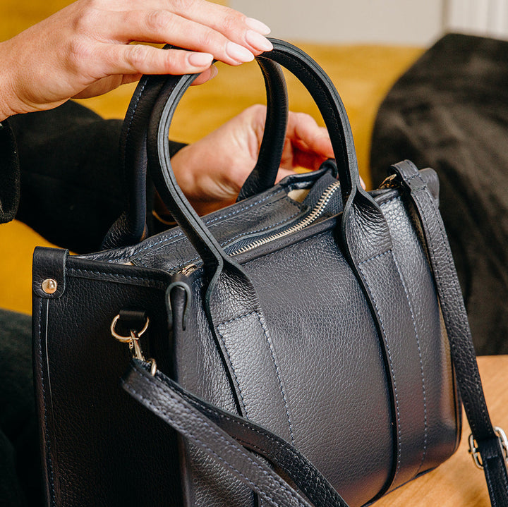 Brompton Italian Leather Small City Tote Bag | Navy