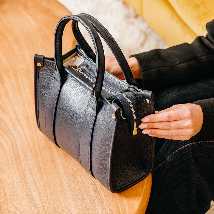 Brompton Italian Leather Small City Tote Bag | Navy