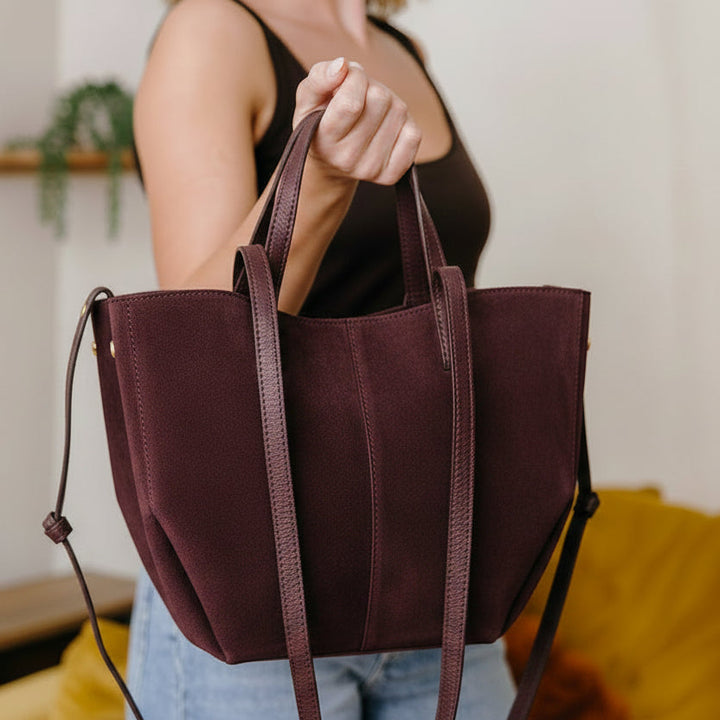 Soho Midi Tote Bag in Suede | Chocolate Brown
