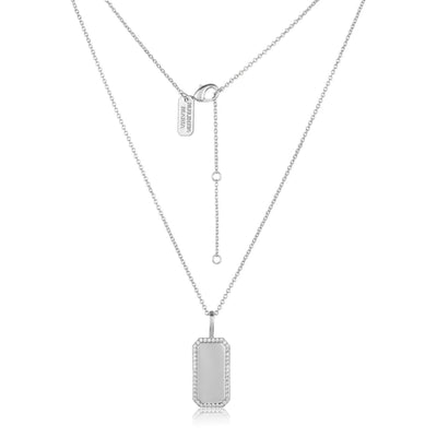 From LA based celebrity jewellery designer, Melinda Maria. The Tag me Rectangular Dog Tag necklace features a border of sparkling white CZ's. Sterling silver.