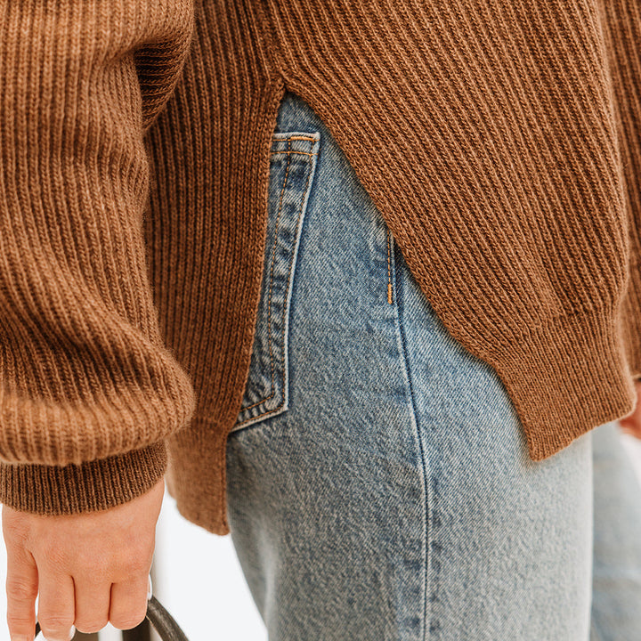 Chelsea Cashmere Mix Crewneck Ribbed Sweater | Tobacco