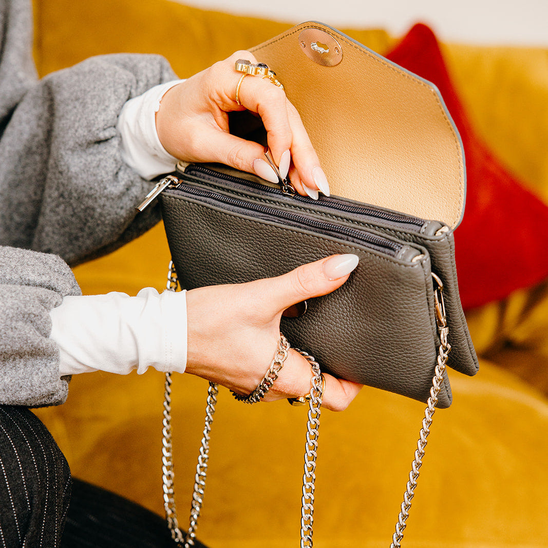 Marylebone Italian Leather Large Wallet on Chain | Beige