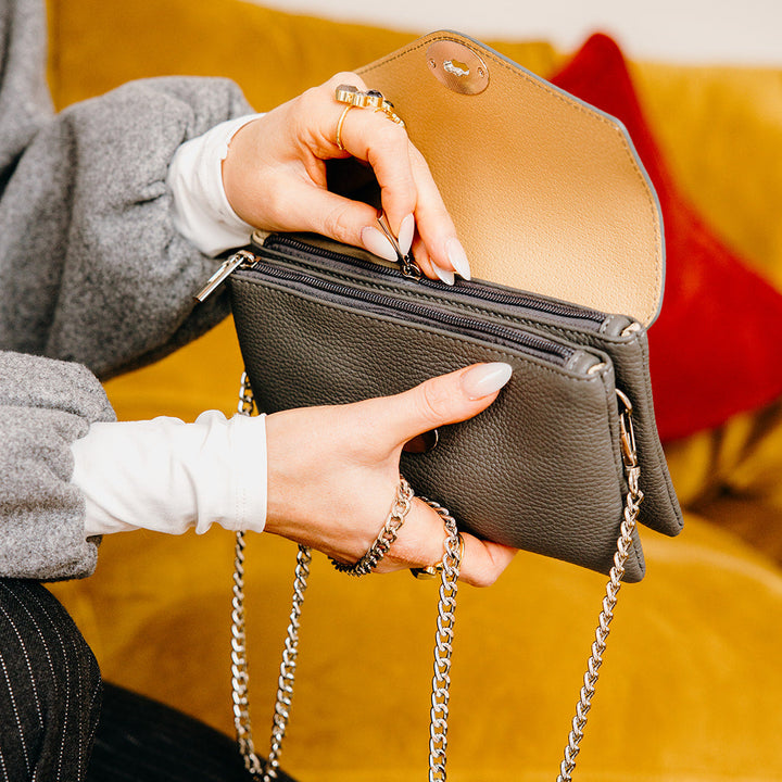 Marylebone Italian Leather Large Wallet on Chain | Beige