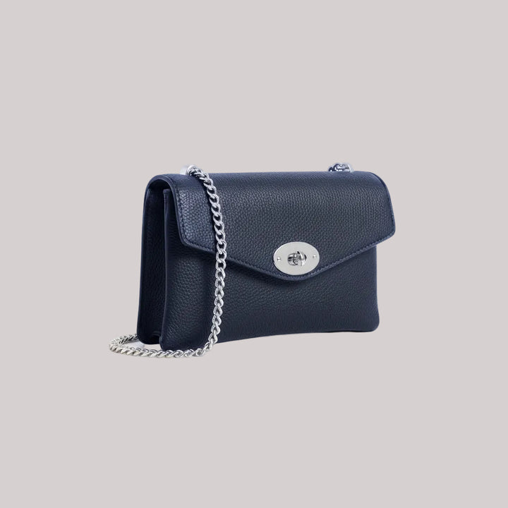 Marylebone Italian Leather Large Wallet on Chain | Navy