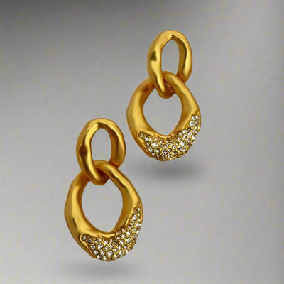 Cameron Gold Chain Link Earrings. CZ Stones