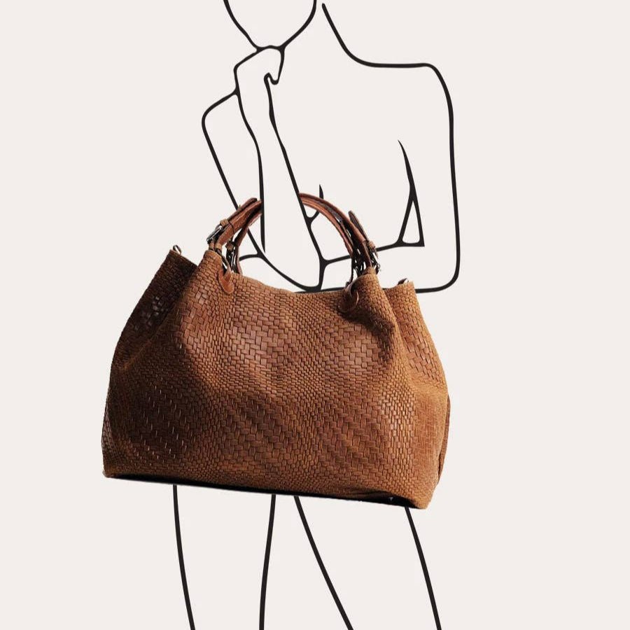 Marta Large Brown Woven Leather Bag