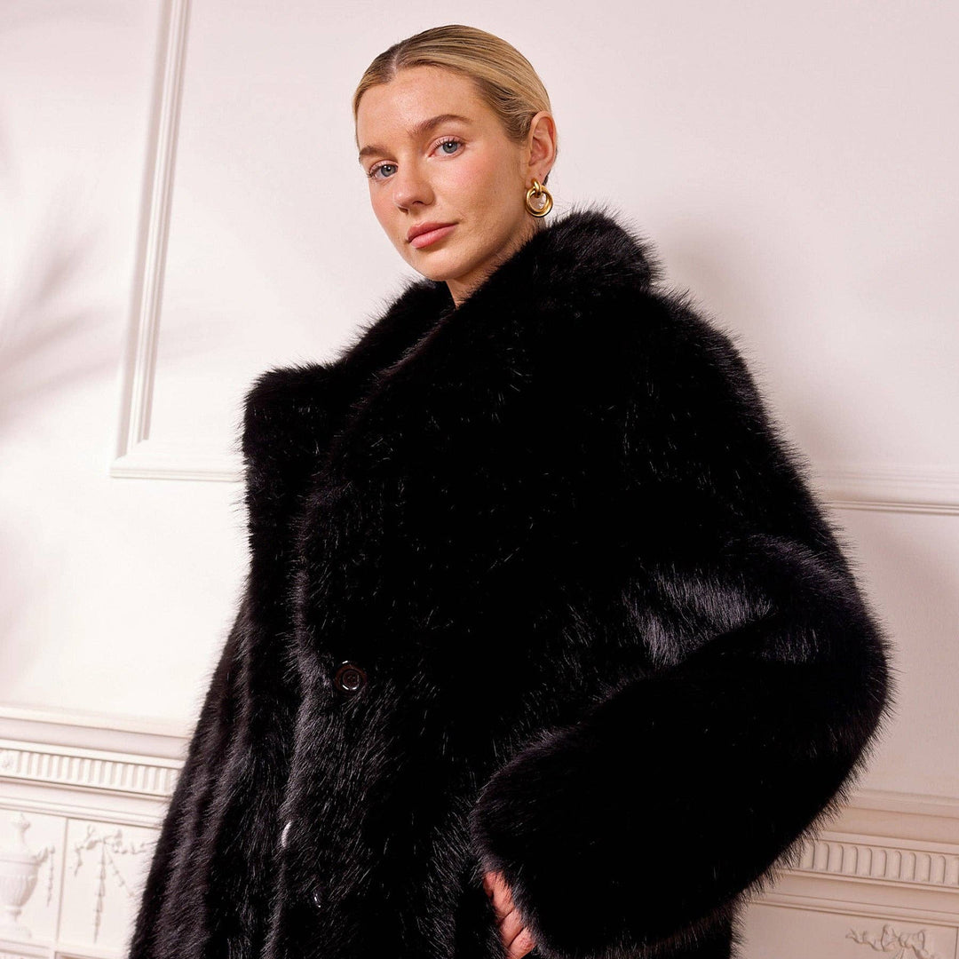 Fifi Black Long Faux Fur Coat
