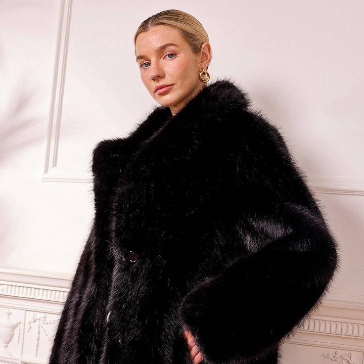 Fifi Black Long Faux Fur Coat