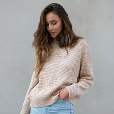 Sorrell Luxury Geo Print Women's Beige Turtle Neck Sweater 