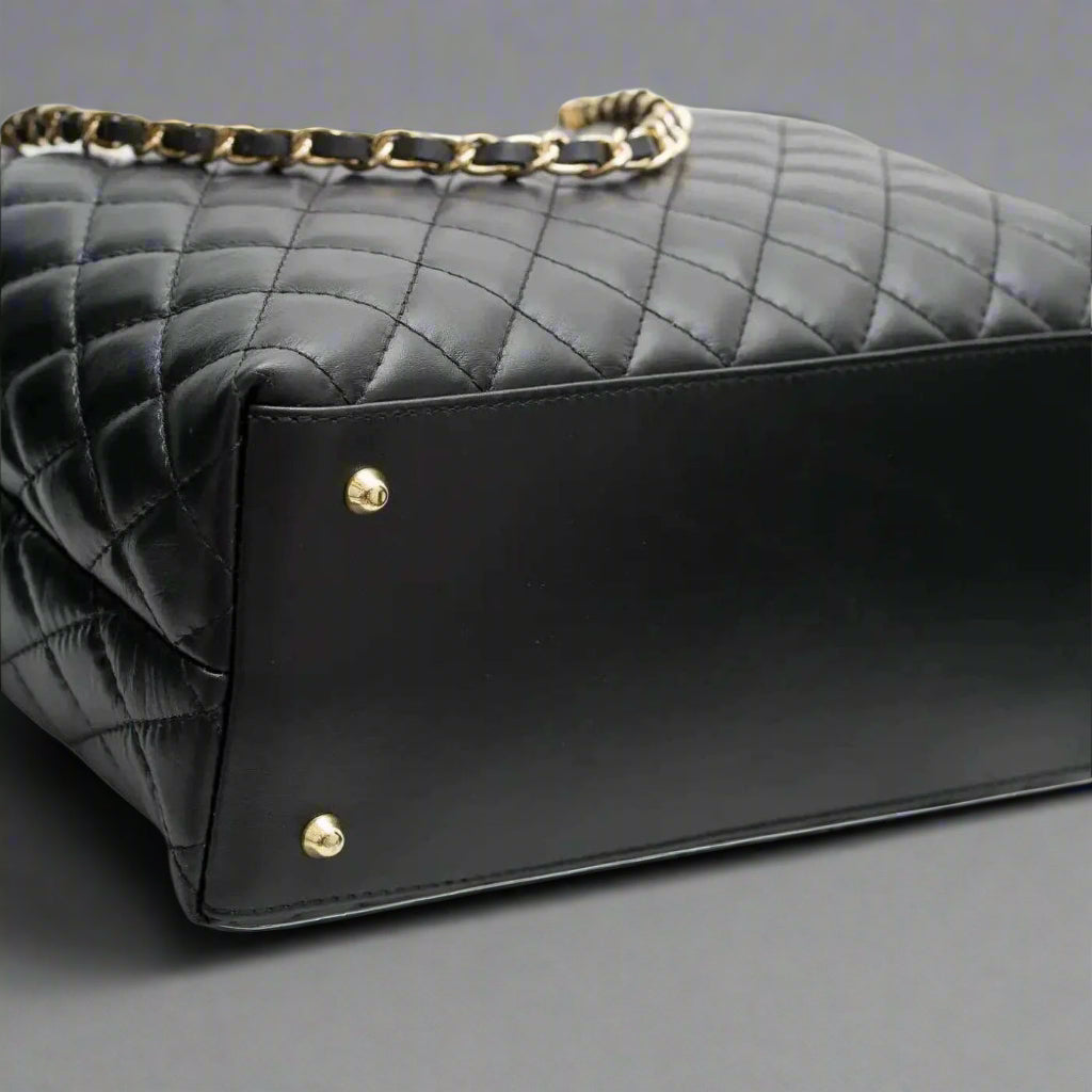 Lucca Quilted Leather Tote Bag  in Black