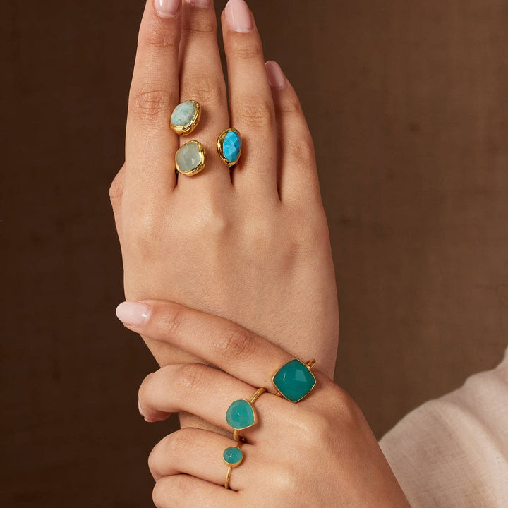 Alyssa Adjustable Turquoise Ring | Gold Plated