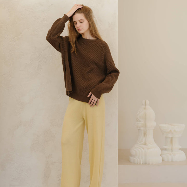 Chelsea Cashmere Mix Crewneck Ribbed Sweater | Tobacco