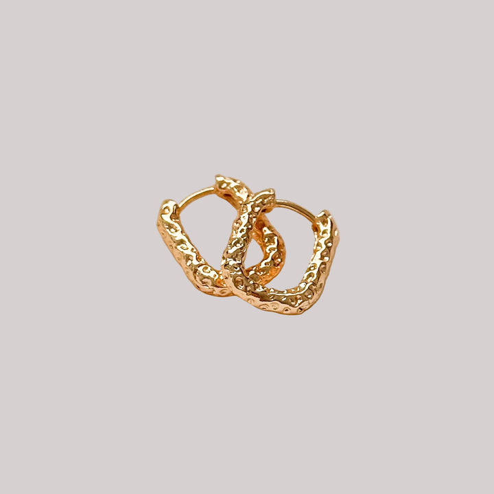 Beth Small Rectangular Molten Hoop Earrings | Gold