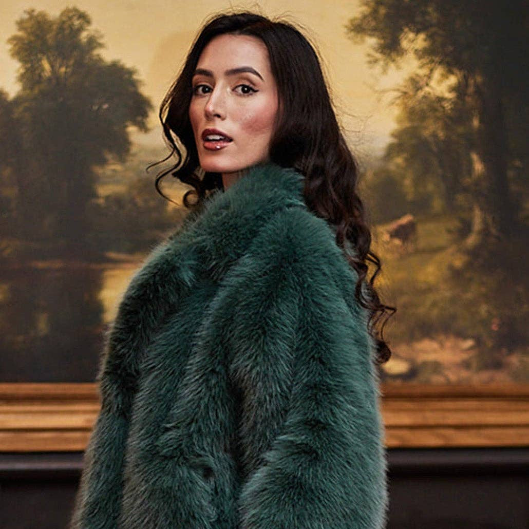 Becka Faux Fur Short Coat | Teal