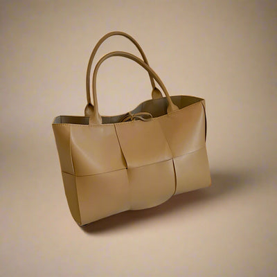 Florence Large Capacity Vegan Leather Tote Bag. Beige.