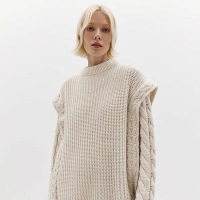 Anya Oversized Women's Cable Knit Sweater | Beige