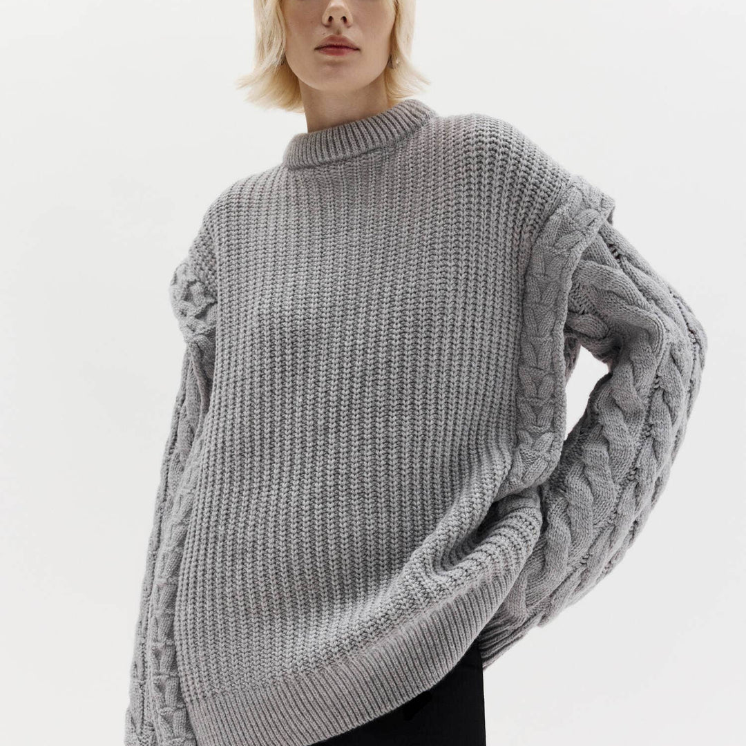 Anya Braided Oversized Grey Sweater