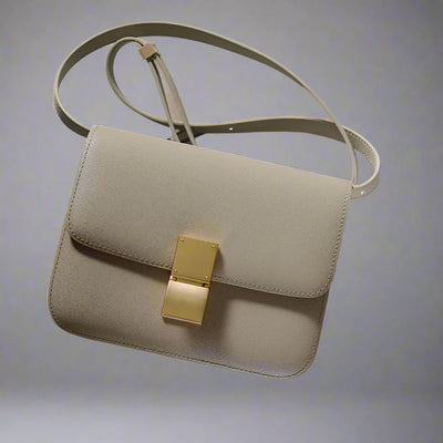 Mally Textured Leather Box Style Shoulder Bag. Apricot