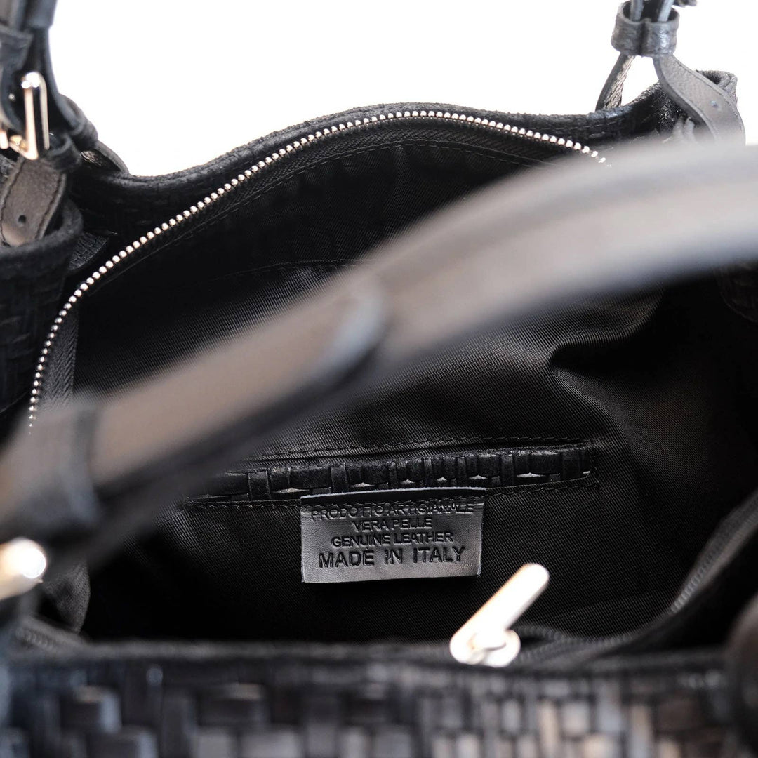 Marta Large Black Woven Leather Bag