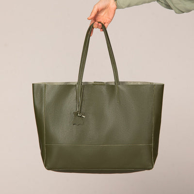 Sophia Italian Large Leather Tote Bag Olive Green