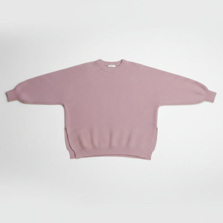 Chelsea Cashmere Mix Crewneck Ribbed Sweater with Side Slits | Pink