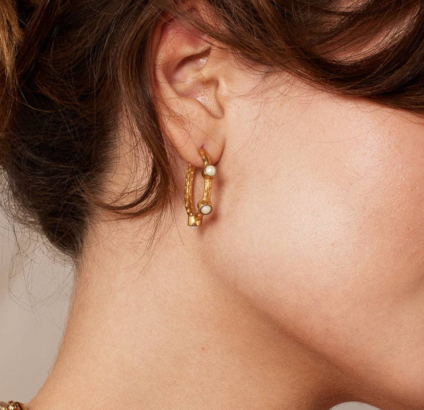 Celeste Freshwater Pearl Gold Hoop Earrings