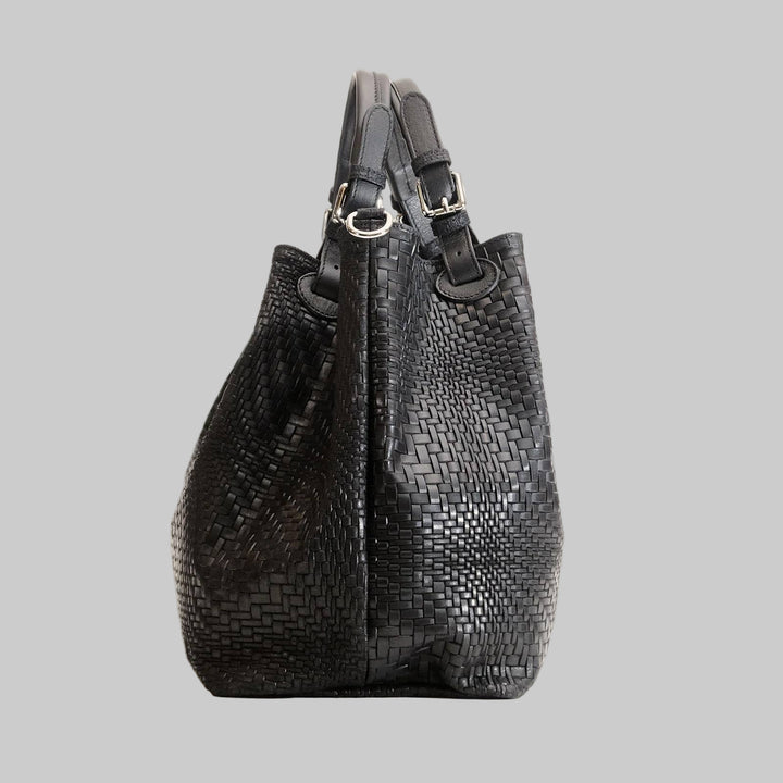 Marta Large Black Woven Leather Bag