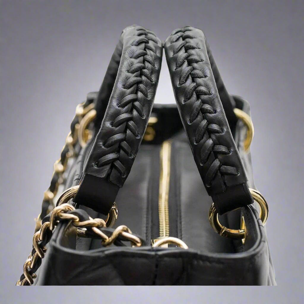 Lucca Quilted Leather Tote Bag  in Black