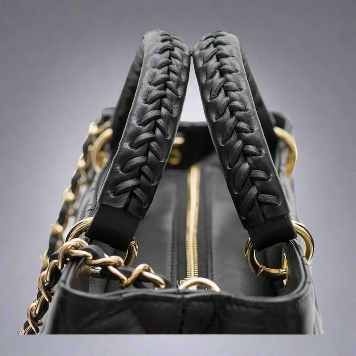 Lucca Quilted Leather Tote Bag  in Black