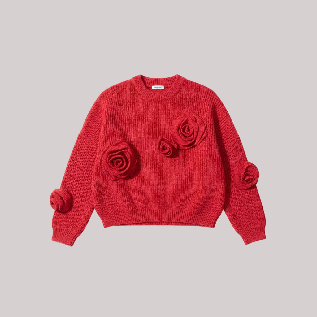 Audrey Luxury Rose Applique Women's Red Sweater