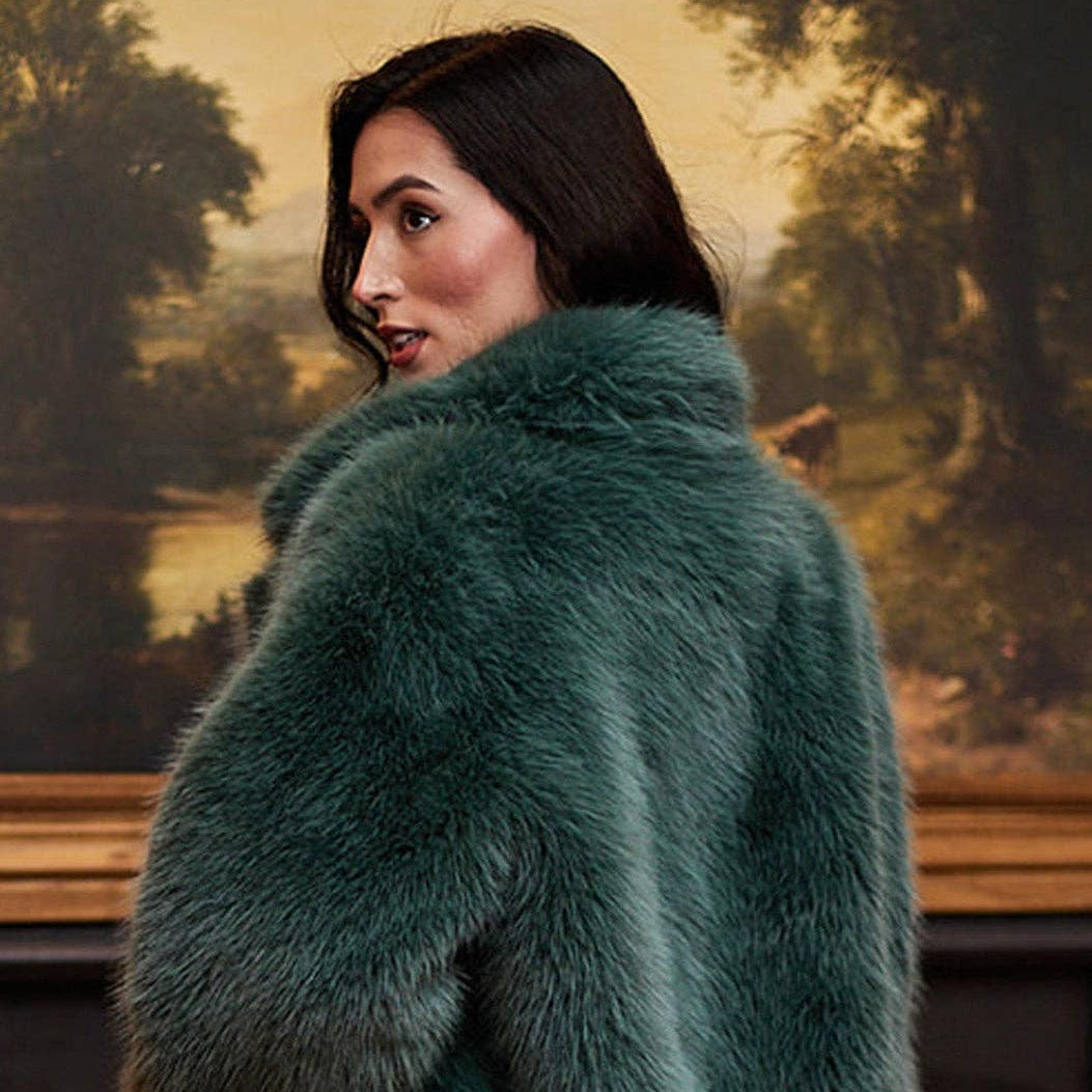 Becka Faux Fur Short Coat | Teal