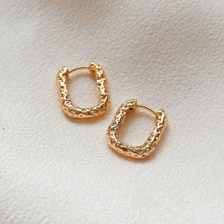 Beth Small Rectangular Molten Hoop Earrings | Gold
