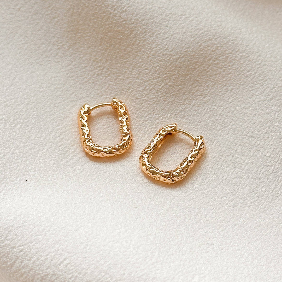 Beth Small Rectangular Molten Hoop Earrings | Gold