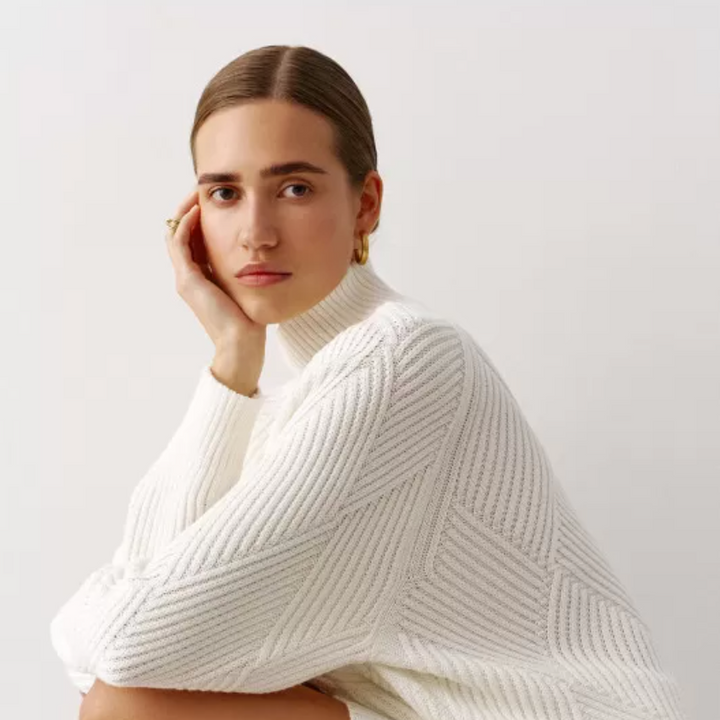 Sorrell Luxury Geo Print Turtle Neck Sweater | Ivory
